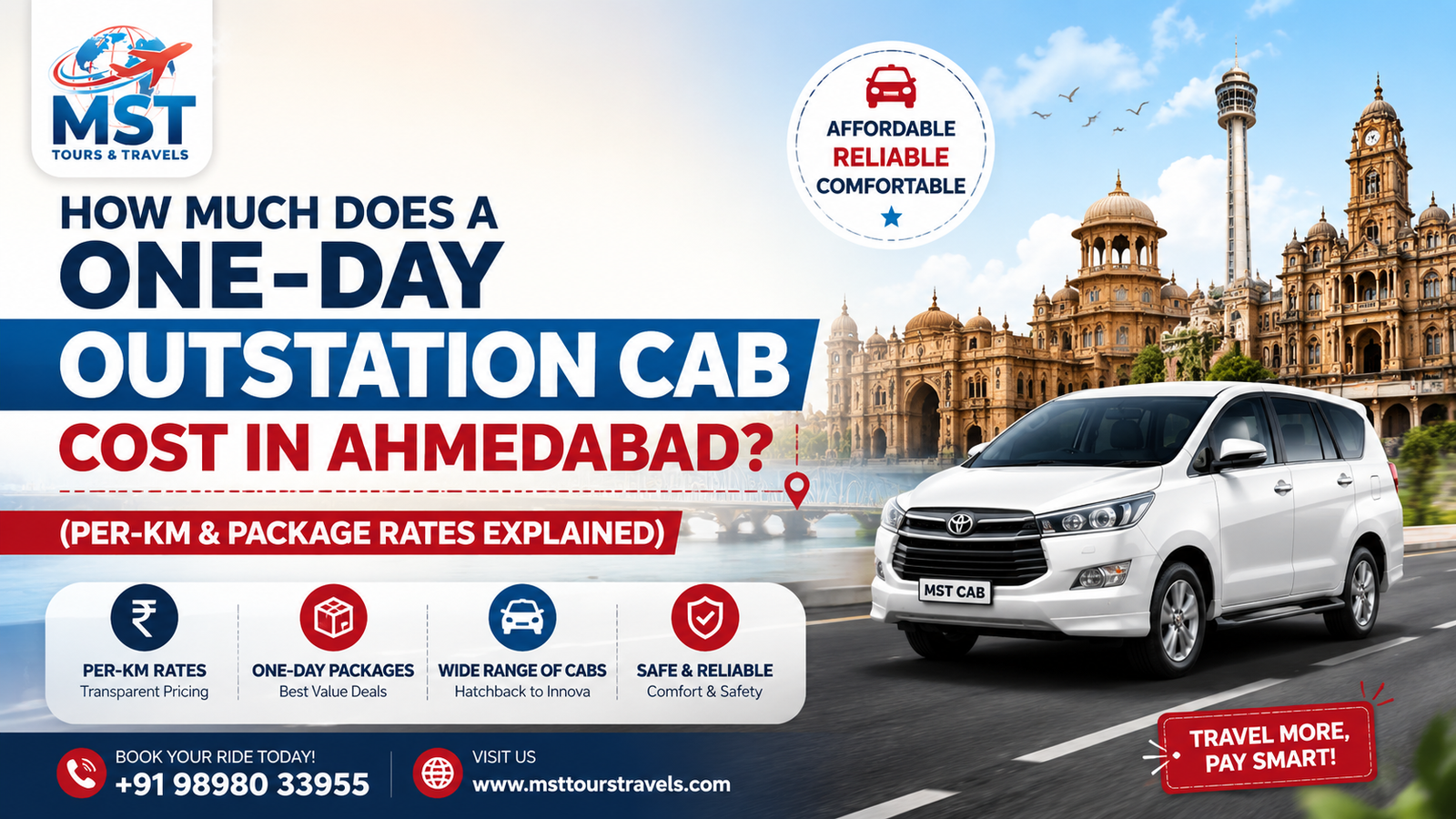 How Much Does a One-Day Outstation Cab Cost in Ahmedabad (Per-KM & Package Rates Explained)