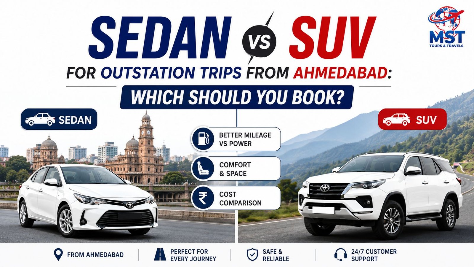 Sedan vs SUV for Outstation Trips from Ahmedabad
